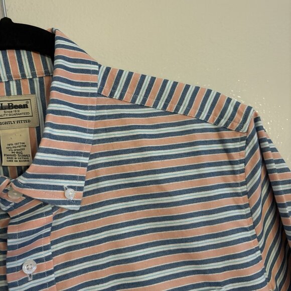 LL Bean Men SZ M-Reg Pink/Blue/White Striped Short Sleeve Button Up Casual Shirt - Picture 5 of 9